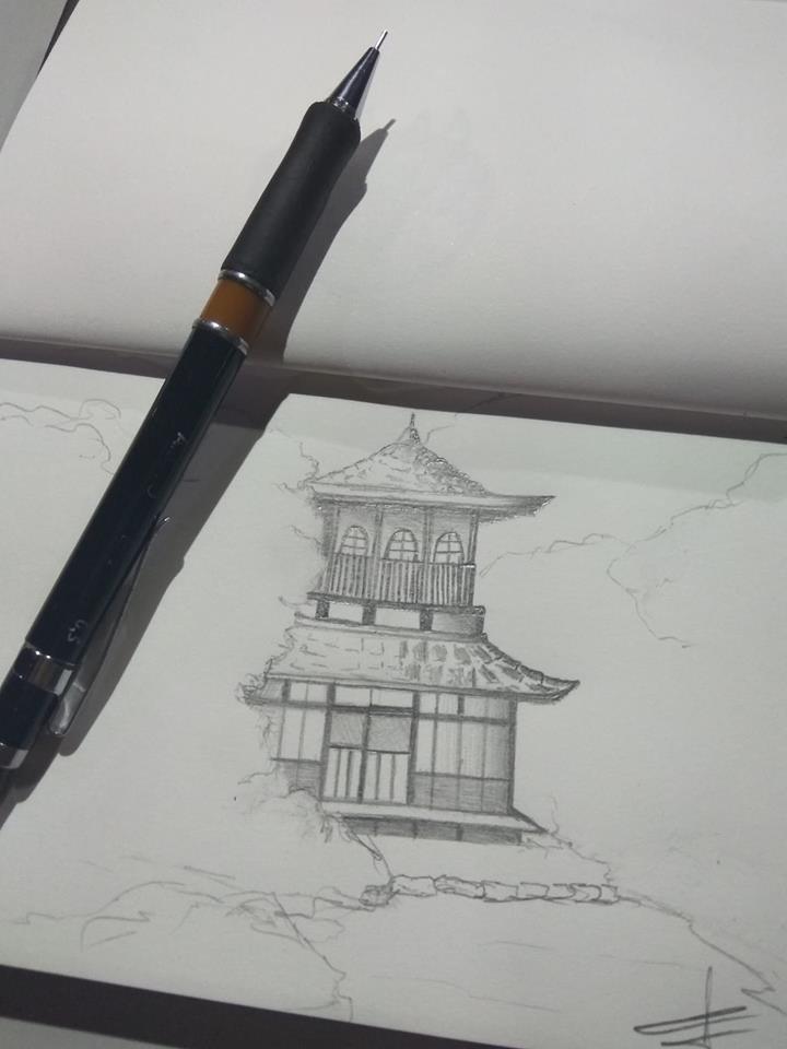 720x960 Japanese Temple, 15 Minute Sketch. Sketches - Japanese Temple Sketch