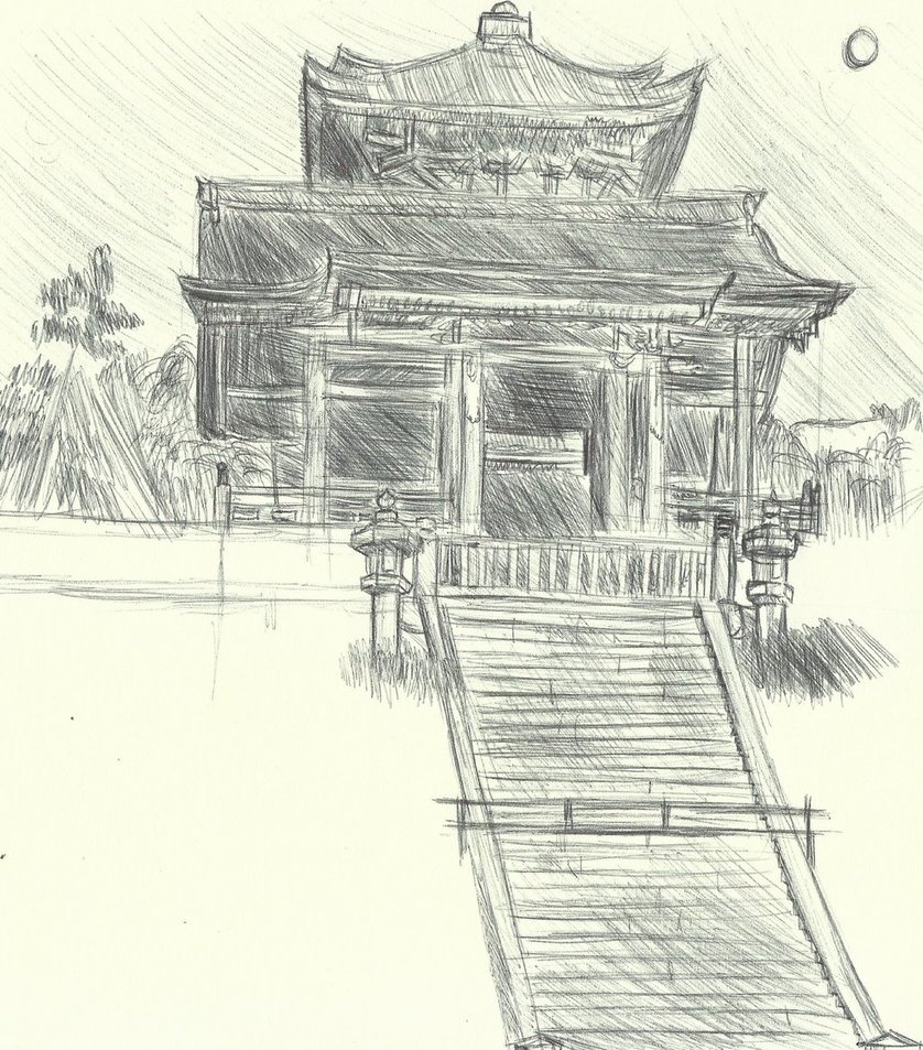 838x953 Japanese Temple - Japanese Temple Sketch