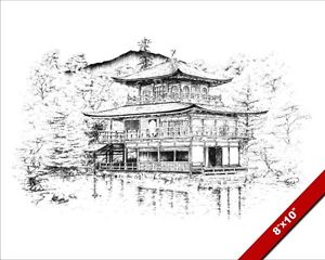 300x240 Kyoto Golden Water Temple Japanese Pagoda Pen Amp Ink Japan Art Real - Japanese Temple Sketch