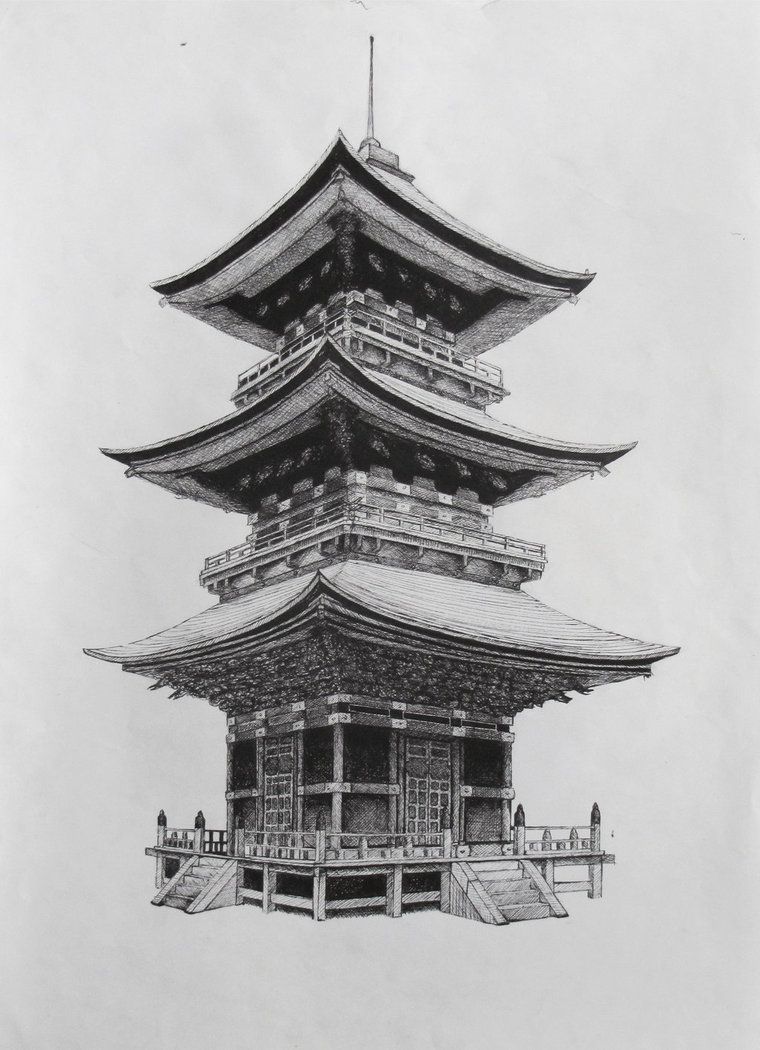 Japanese Temple Sketch at Explore collection of