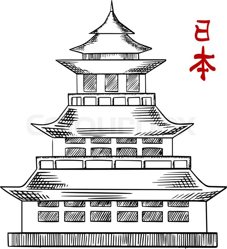 Japanese Temple Sketch at PaintingValley.com | Explore collection of