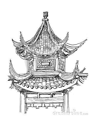 347x450 Chinese Temple Drawing Illustration Drawings - Japanese Temple Sketch