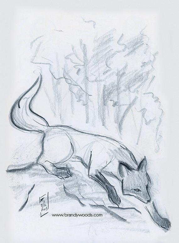 570x773 Kitsune Japanese Fox Okami Style Sketch Drawing Artwork Etsy - Japanese Tree Sketch