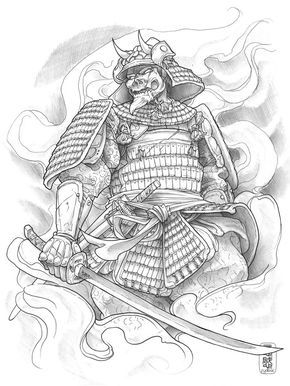 290x386 Japanese Skull Tattoo Designs Gallery Designs Japanese Samurai - Japanese Warrior Sketch