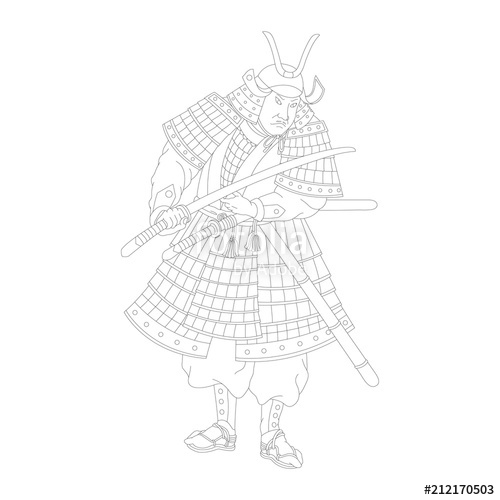 500x500 Samurai, Japanese Warrior Adult Coloring - Japanese Warrior Sketch