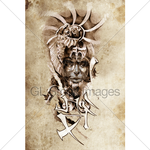 500x500 Tattoo Art, Sketch Of A Japanese Warrior In Vintage Style Gl - Japanese Warrior Sketch