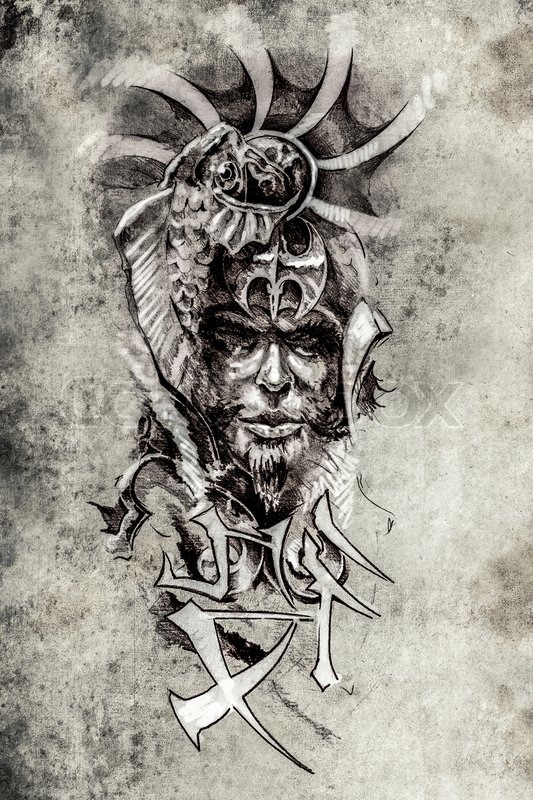533x800 Tattoo Art, Sketch Of A Japanese Warrior In Vintage Style Stock - Japanese Warrior Sketch