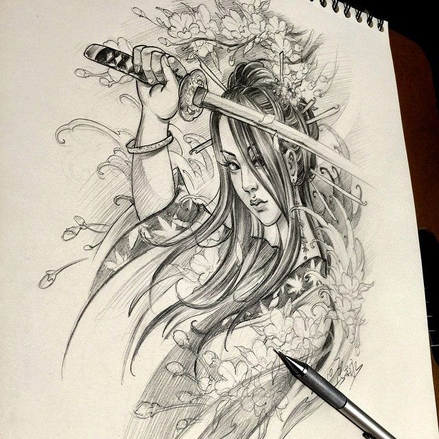 640x640 Chronic Ink Tattoo - Japanese Warrior Sketch