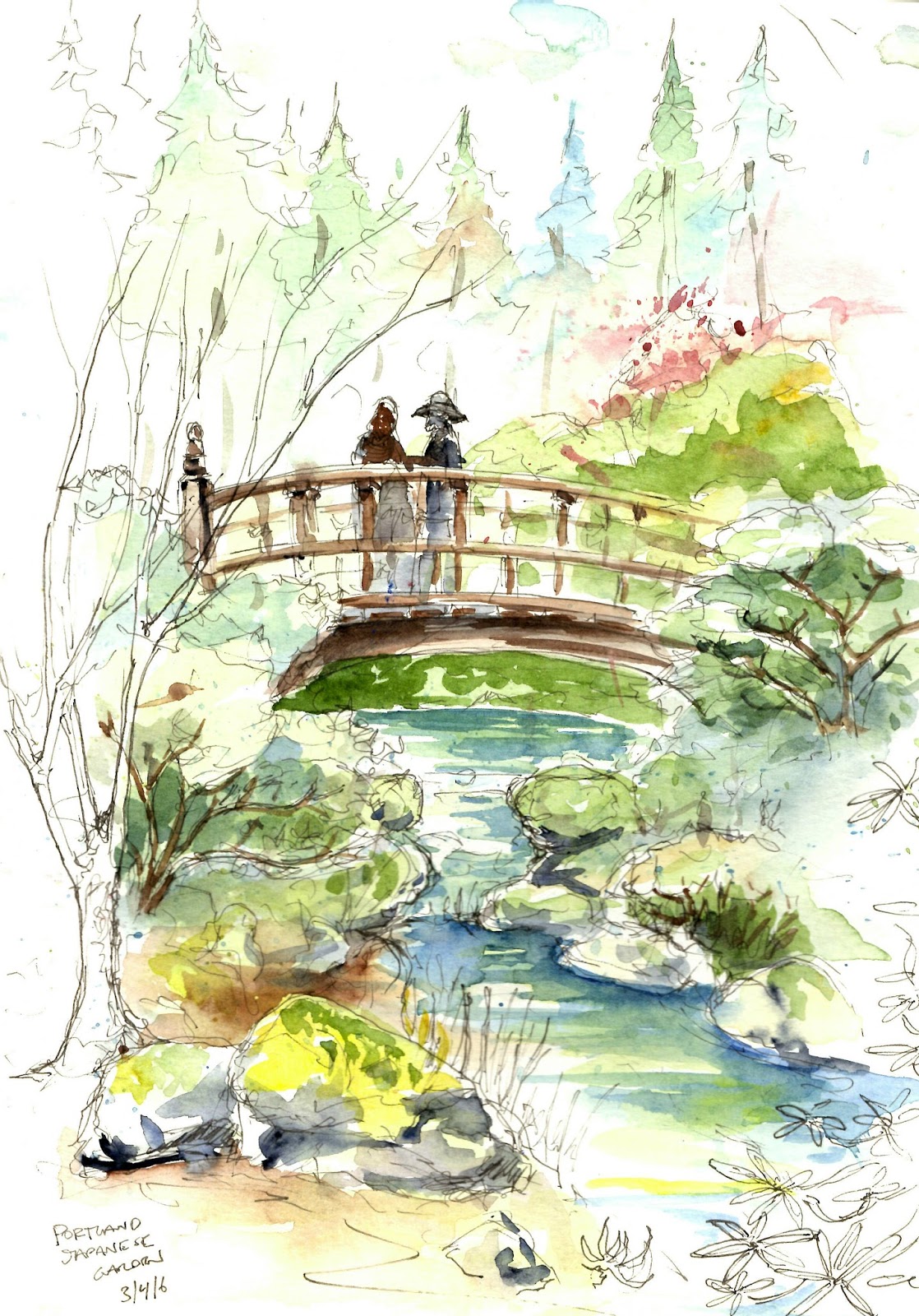 1118x1600 Pittsenbarger Watercolors Sketching The Portland Japanese Gardens - Japanese Water Sketch