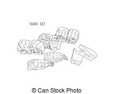 236x194 Set Of Sushi , Japanese Food . Hand Drawn Water Color Sketch - Japanese Water Sketch