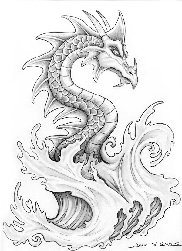 600x826 Water Dragon By Muddygreen - Japanese Water Sketch