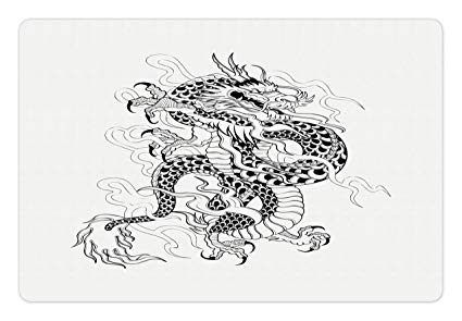 425x295 Ambesonne Japanese Dragon Pet Mat For Food And Water - Japanese Water Sketch