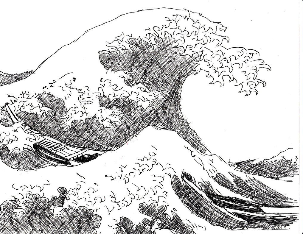 1017x786 Japanese Wave, And Boats By Kleidausrosen - Japanese Wave Sketch