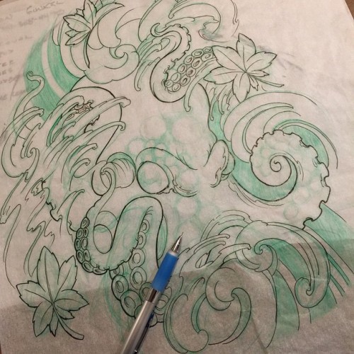 500x500 Drawn Wave Japanese Octopus - Japanese Wave Sketch