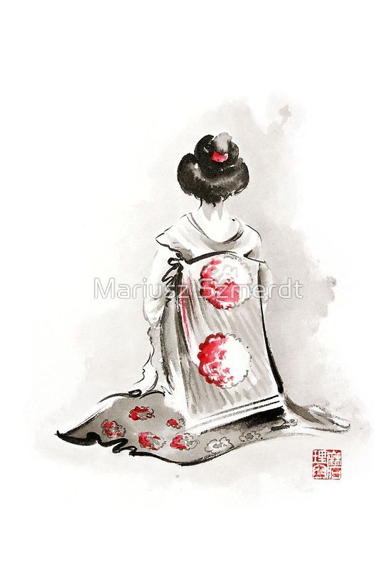 546x800 Geisha Girl Drawing Large Poster, Japanese Woman Watercolor Art - Japanese Woman Sketch