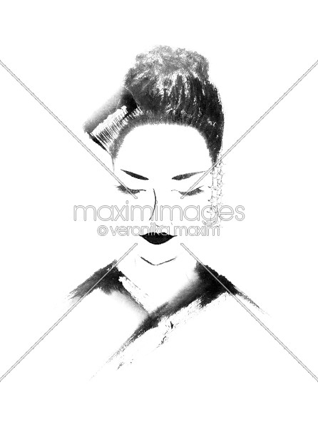 446x620 Stock Illustration Painted Portrait Of A Japanese Woman Geisha - Japanese Woman Sketch