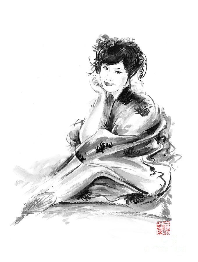 680x900 Geisha Geiko Maiko Young Girl Kimono Japanese Japan Woman Sumi E - Japanese Woman Sketch