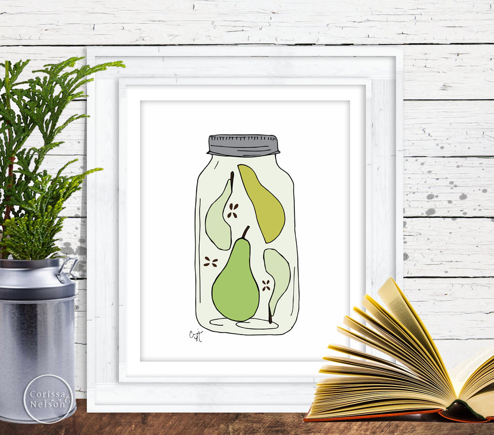 1000x880 Pears In A Jar Sketch Printable Corissa Nelson Art - Jar Sketch