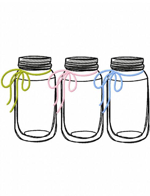 489x640 3 Mason Jar Sketch Embroidery Design Jazzy Zebra Designs - Jar Sketch