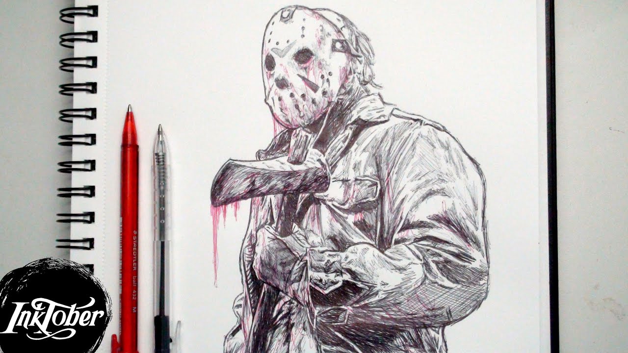 1280x720 Jason Voorhees Pen Drawing - Jason Sketch