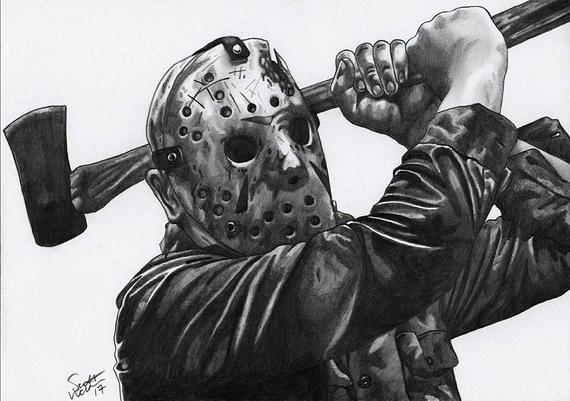 570x401 Jason Voorhees A4 Pencil Drawing Print Etsy - Jason Voorhees Sketch