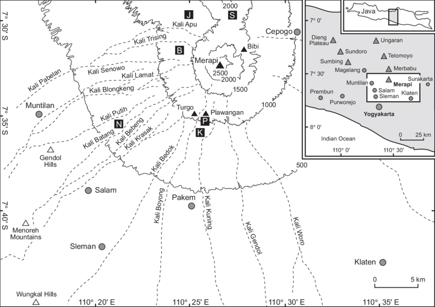 850x600 Topographic Sketch Map Of Merapi Volcano In Central Java Showing - Java Sketch