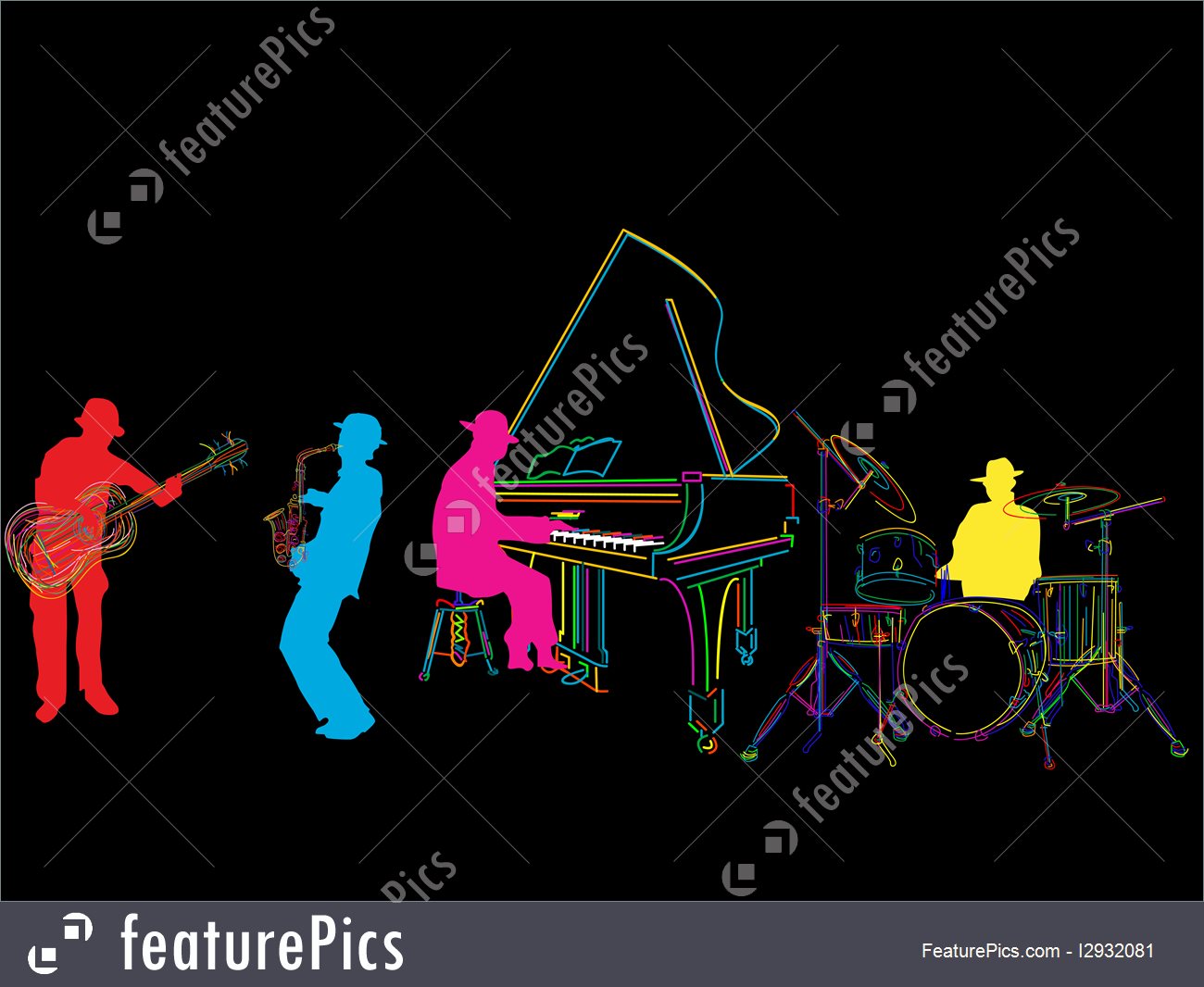 1300x1066 Illustration Of Stylized Jazz Band - Jazz Band Sketch
