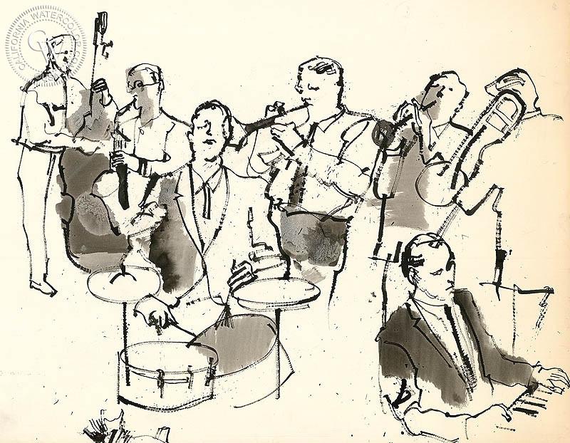 800x622 Jazz Band, Art By John Altoon California Watercolor - Jazz Band Sketch