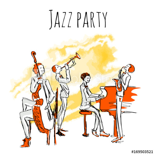 500x500 Poster Or Album Cover For Jazzband. Concert Of Jazz Music. The - Jazz Band Sketch