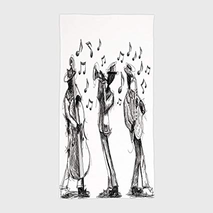 425x425 One Side Printing Hotel Spa Beach Pool Bath Hand Towel - Jazz Band Sketch