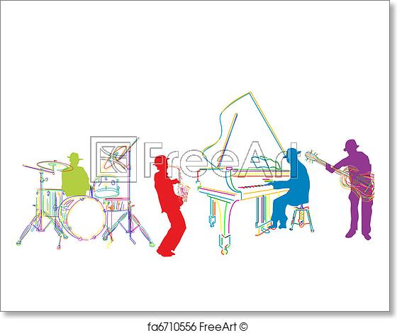 560x470 Free Art Print Of Jazz. Jazz Band Sketch, Isolated And Grouped - Jazz Band Sketch