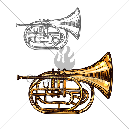 500x500 Trumpet Or Horn Jazz Music Instrument Sketch Gl Stock Images - Jazz Sketch