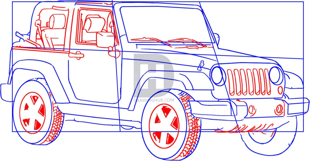 1080x562 How To Draw A Jeep Wrangler, Step By Step, Drawing Guide, By - Jeep Wrangler Sketch