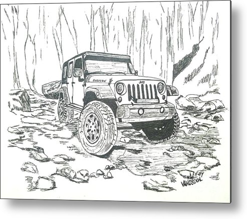 493x437 Jeep Rubicon Gel Pen Sketch Metal Print By Scott D Van Osdol - Jeep Wrangler Sketch