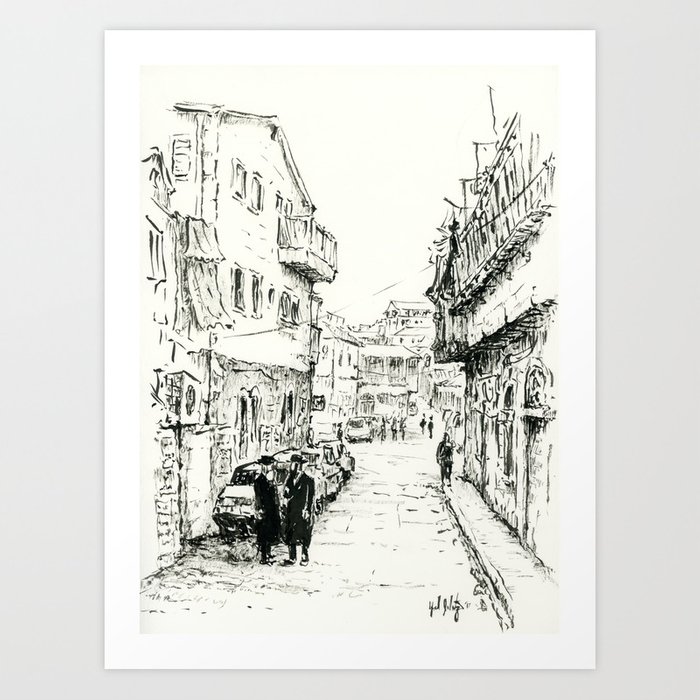 700x700 Mea Shearim, Jerusalem, Israel Ink Sketch - Jerusalem Sketch