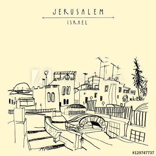 500x500 Roofs In Jerusalem, Israel. Travel Sketch. Hand Drawn Touristic - Jerusalem Sketch