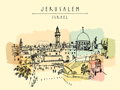 400x300 Wailing Wal In Jerusalem, Israel. Travel Sketch. Hand Drawn - Jerusalem Sketch