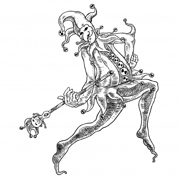 626x626 Dancing Jester Lineart Vector Premium Download - Jester Sketch