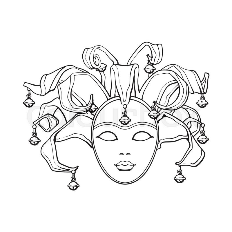 800x800 Decorated Venetian Carnival, Jester Mask With Bells And Glitter - Jester Sketch