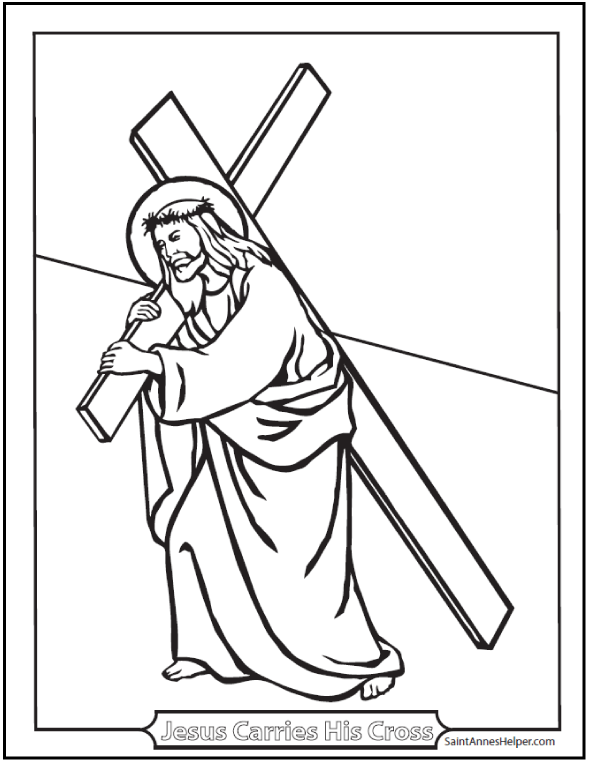 590x762 Carrying Of The Cross Coloring Picture - Jesus Carrying The Cross Sketch