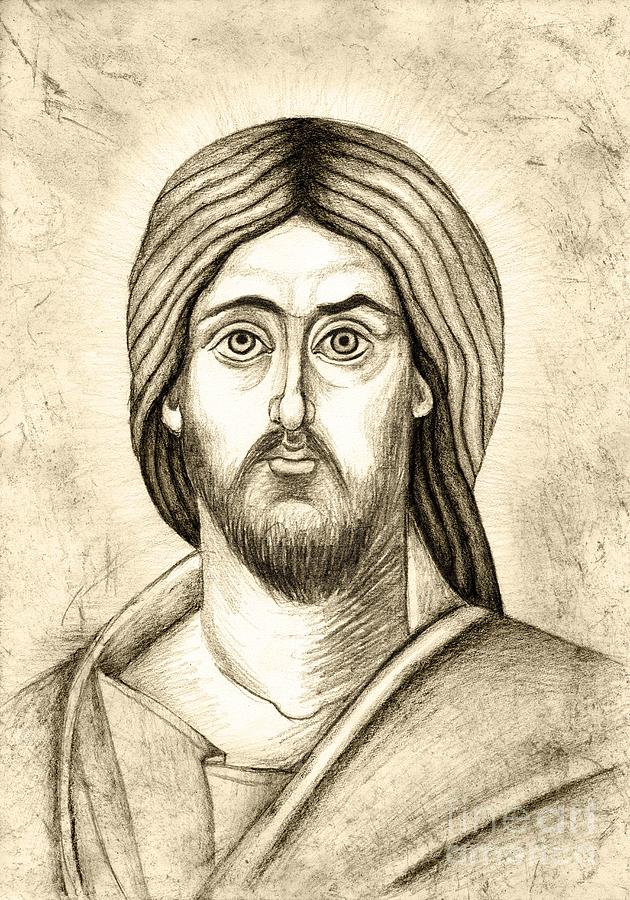 630x900 Jesus Christ Pantokrator Drawing By Joanna Cieslinska - Jesus Christ Sketch