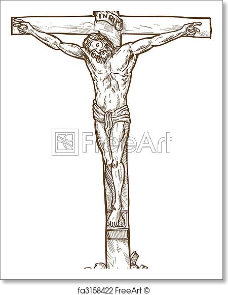 450x580 Free Art Print Of Jesus Christ Hanging On The Cross. Hand Drawn - Jesus Cross Sketch