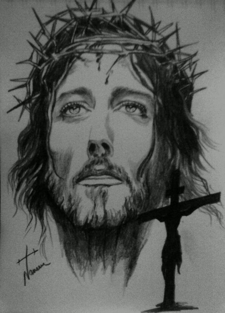 726x1010 Lord Jesus Pencil Sketch - Jesus Face Sketch