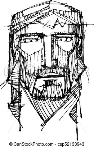 303x470 Jesus Christ Face Ink Illustration. Hand Drawn Vector Ink - Jesus Hands Sketch