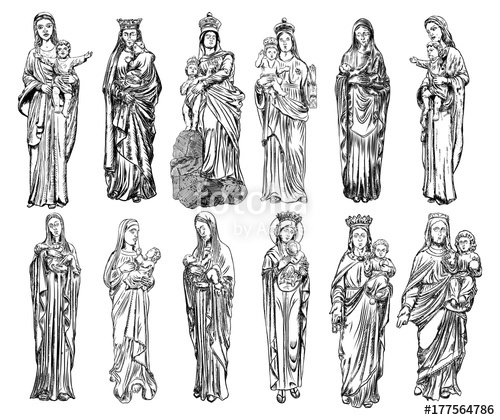 500x420 Set Of Virgin Mary Or Saint Mary Or Mother Of God With Baby Jesus - Jesus Hands Sketch