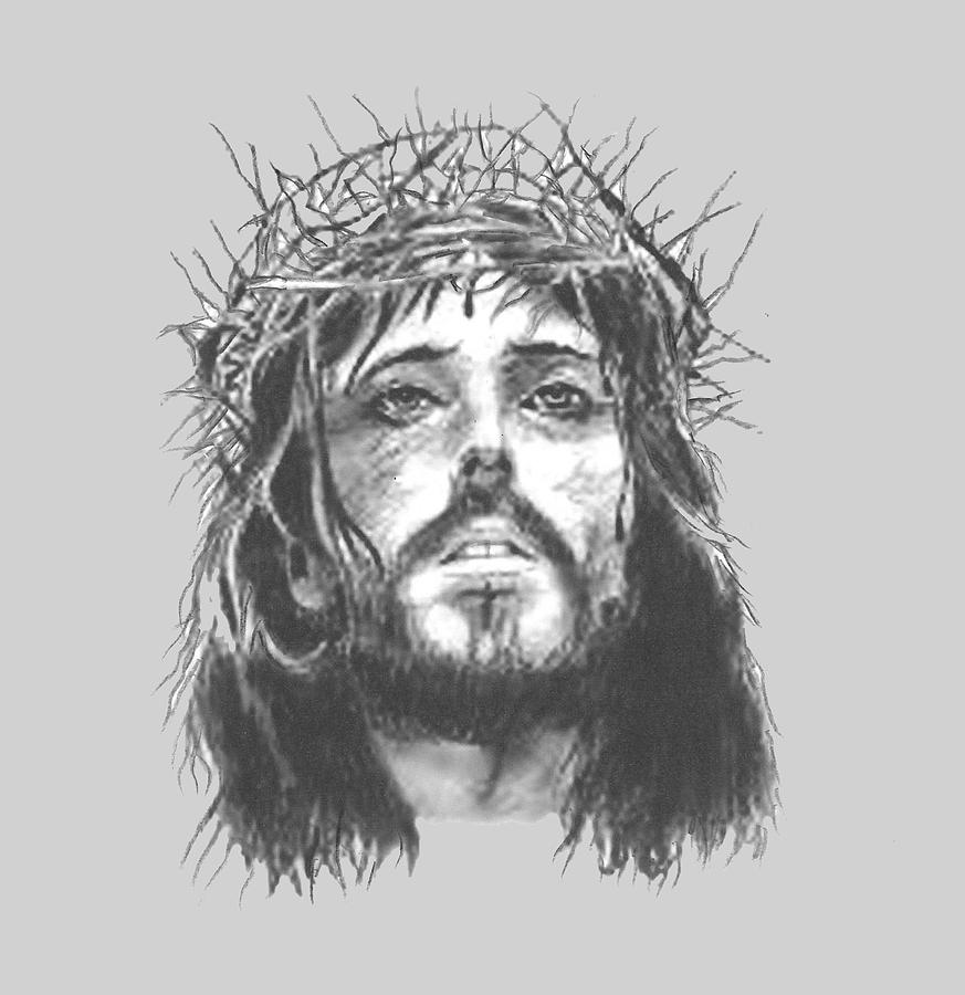 873x900 Jesus Sketch T Shirt Painting By Herb Strobino - Jesus Sketch