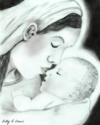320x400 My Drawing Of Mary And Baby Jesus - Jesus Sketch Easy