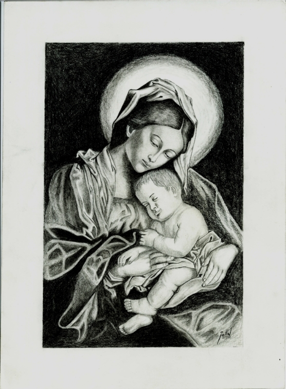 588x800 Sketch Of Baby Jesus And Mary - Jesus Sketch Images