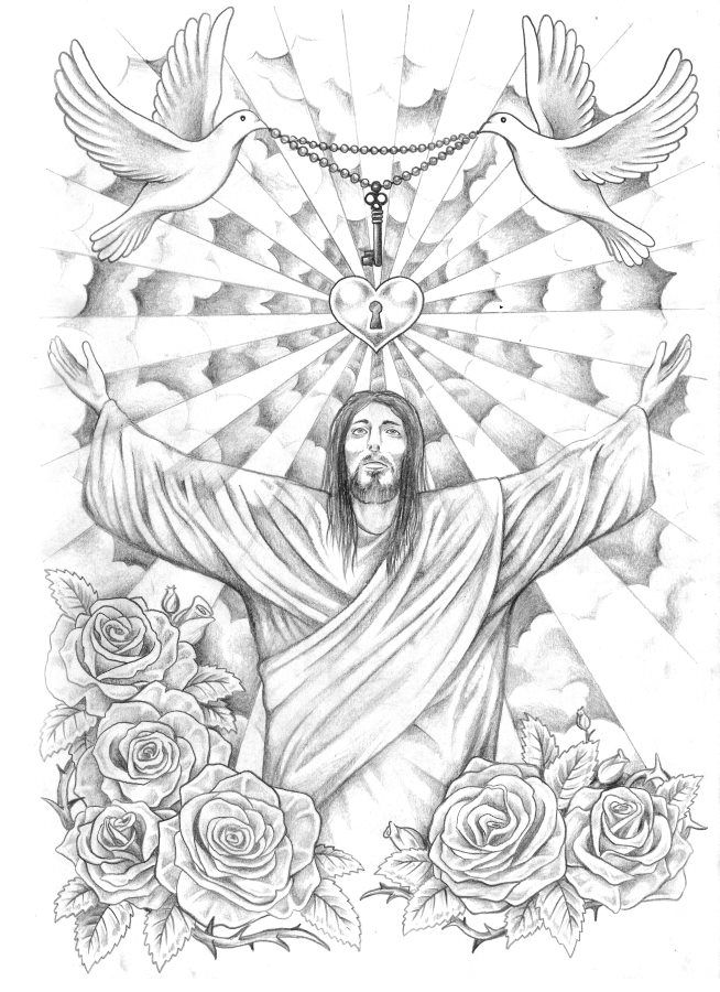 654x900 Papirouge - Jesus Tattoo Sketch