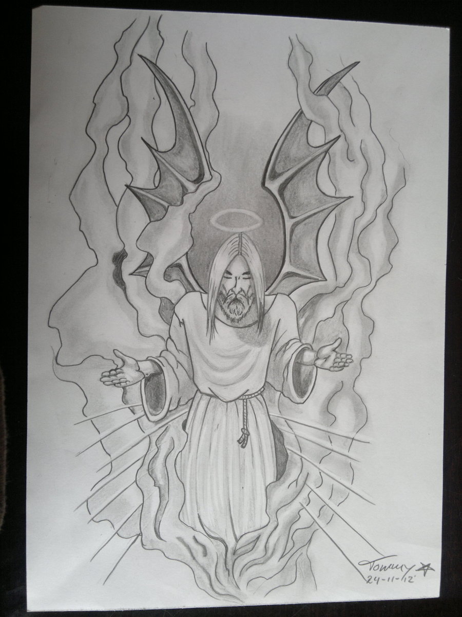 900x1200 Winged Jesus Tattoo Sketch - Jesus Tattoo Sketch